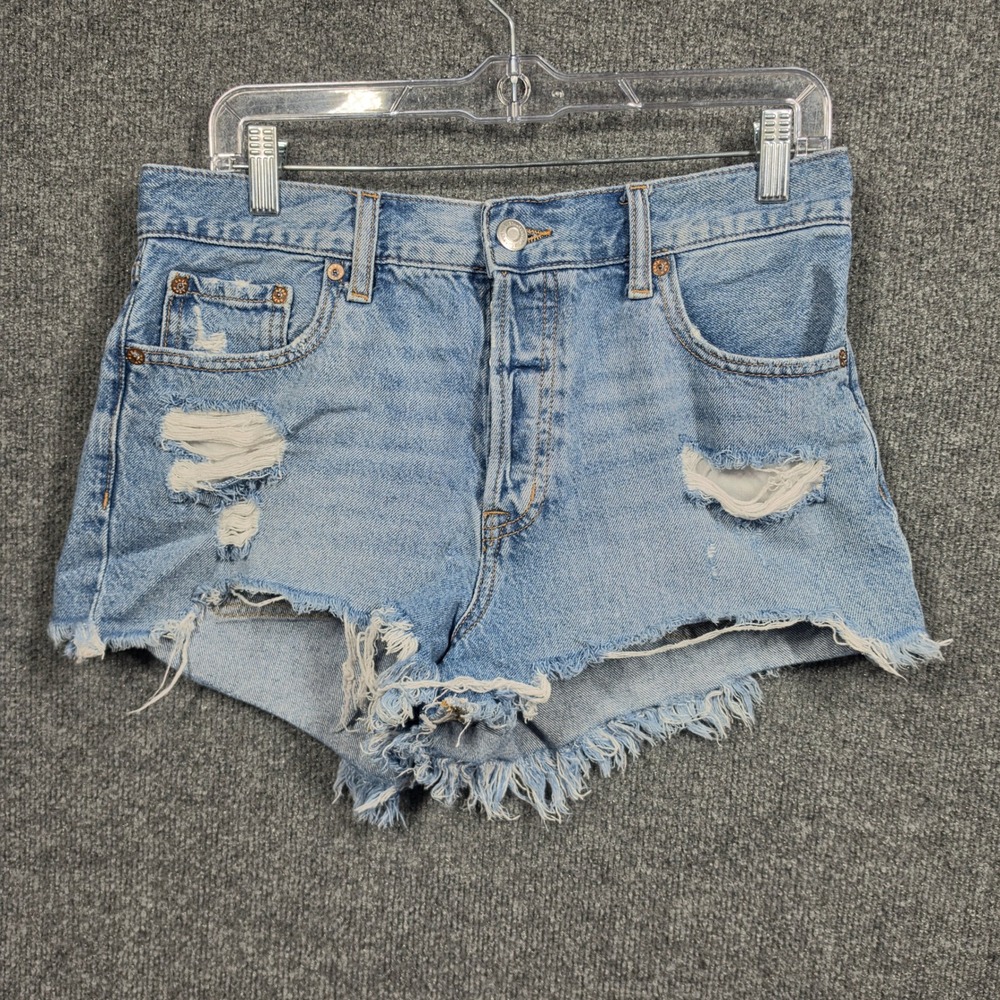 Aeropostale‎ Shorts Womens 8 Light Denim Wash Distressed Button Fly Raw Hem